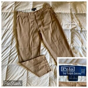 Vtg Y2K Polo Ralph Lauren Flat Front Chino Trouser Pant Mens 38x29 Tan Khaki EUC